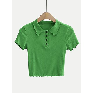                       Radprix Casual Striped Women Dark Green Top                                              
