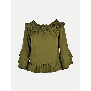                       Radprix Casual Solid Women Dark Green Top                                              