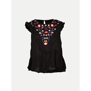                       Radprix Casual Embellished Women Black Top                                              