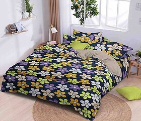 UnV White Yellow Flowers Print Double Bedsheet With 2 Pillow Covers (208 X 213 Cm)(Bs6-06)