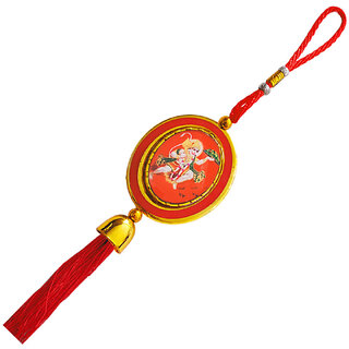                       M Men Style Rotational Dual Side Hanuman And Shani Dev Oval Red Silk Tassel For Men SCr92                                              
