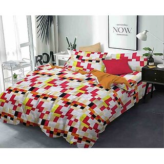                       UnV Multi Color Geometric Prints Double Bedsheet With 2 Pillow Covers (208 X 213 Cm)(Bs6-02)                                              