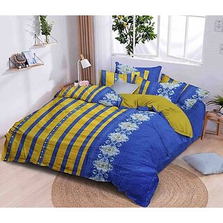                       UnV Nevy Blue Horizontal Lines Double Bedsheet With 2 Pillow Covers (208 X 213 Cm)(Bs6-05)                                              