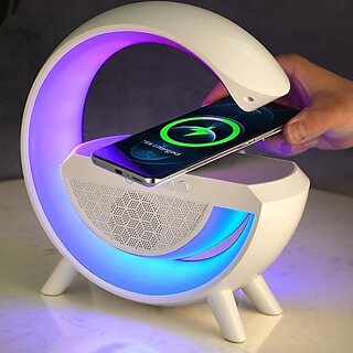                       Google Speaker with Wireless Charger, G Speaker with Night Lamp 5 W Bluetooth Laptop/Desktop Speaker (White, Mono Channel)                                              