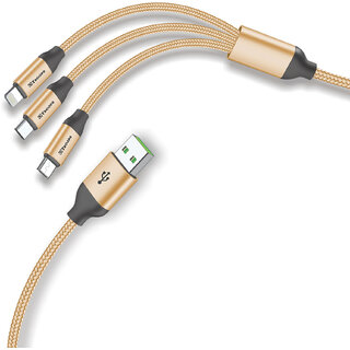                      USB Type C 3 in 1 Nylon  Multiple USB Fast Charging Cable for All Type C Devices TP-2285-Gold                                              