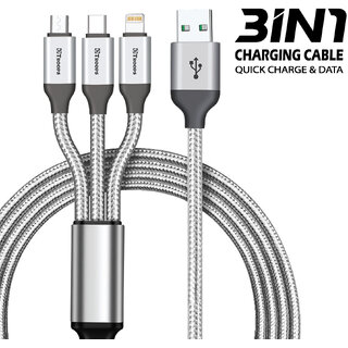                       USB Type C 3 in 1 Nylon  Multiple USB Fast Charging Cable for All Type C Devices TP-2285-Grey                                              