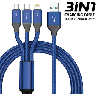                       USB Type C 3 in 1 Nylon  Multiple USB Fast Charging Cable for All Type C Devices TP-2285-Blue                                              