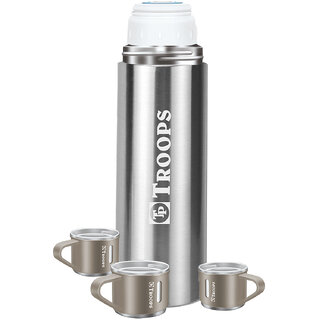                       TP TROOPS Coffee Thermos Stainless Steel Vacuum Flask with Cup for Hot  Cold Drink TP-9117-Steel                                              