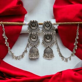 Blythe DIVA Oxidised Silver Long Jhumka Earrings for Women and Girls
