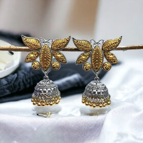 Blythe DIVA Oxidised Silver Dual Tone Jhumka Earrings for Women and Girls