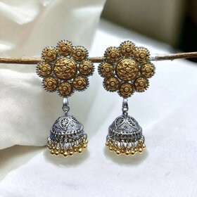 Blythe DIVA Oxidised Silver Dual Tone Jhumka Earrings for Women and Girls