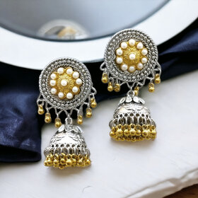 Blythe DIVA Oxidised Silver Dual Tone Jhumka Earrings for Women and Girls