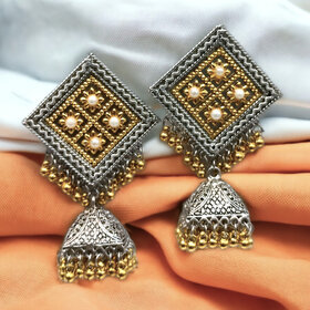 Blythe DIVA Oxidised Silver Dual Tone Jhumka Earrings for Women and Girls