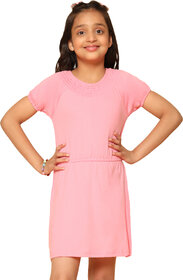 Kids Cave Girls Above Knee Casual Dress (Pink, Short Sleeve)