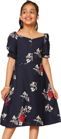 Kids Cave Girls Midi/Knee Length Casual Dress (Blue, Half Sleeve)