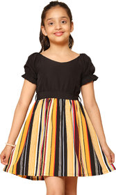 Kids Cave Girls Above Knee Casual Dress (Black, Half Sleeve)