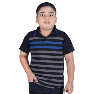                       Kid Kupboard Cotton Boys T-Shirt, Black, Half-Sleeves, Collared Neck, 7-8 Years KIDS5515                                              