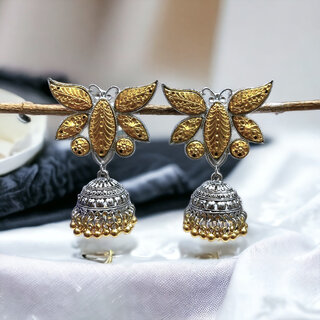                       Blythe DIVA Oxidised Silver Dual Tone Jhumka Earrings for Women and Girls                                              