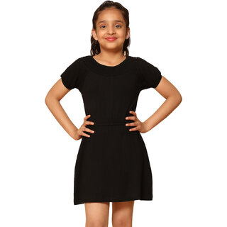 Kids Cave Girls Above Knee Casual Dress (Black, Short Sleeve)