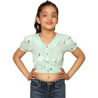                       Kids Cave Girls Casual Rayon Crop Top (Light Green, Pack of 1)                                              