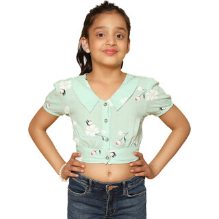 Kids Cave Girls Casual Rayon Crop Top (Light Green, Pack of 1)