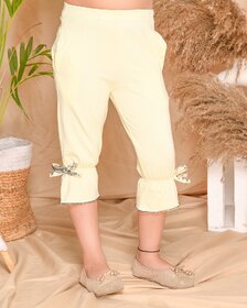 Kids Cave Capri For Girls Casual Solid Cotton Blend (Yellow Pack of 1)