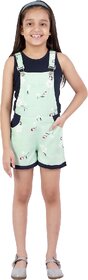 Kids Cave Dungaree For Girls Casual Floral Print Rayon (Light Green, Pack of 1)