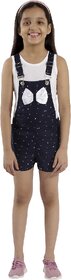 Kids Cave Dungaree For Girls Casual Printed Rayon (Blue, Pack of 1)