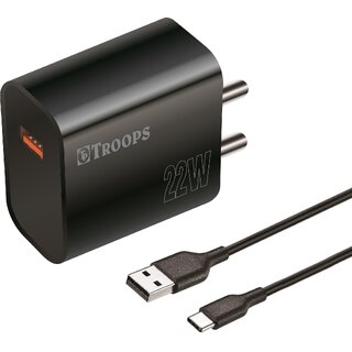                       TP TROOPS Fast Charger Fusion Type C Charge 22W Mobile Charger With Smart System  1 Year Warranty TP-574 Black                                              
