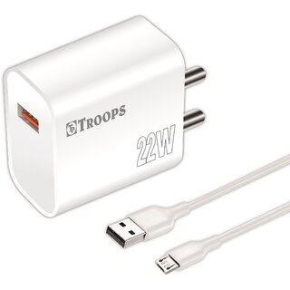                       TP TROOPS Fast Charger Fusion Micro Charge 22W Mobile Charger With Smart System  1 Year Warranty TP-574 White                                              