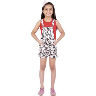 Kids Cave Dungaree For Girls Casual Self Design Rayon (White, Pack of 1)