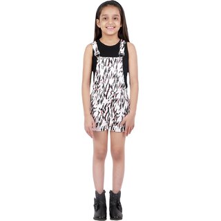 Kids Cave Dungaree For Girls Casual Self Design Rayon (White, Pack of 1)