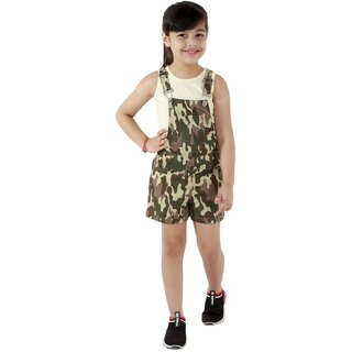                       Kids Cave Indi Girls Short/Mid Thigh Casual Dress (Dark Green, Noodle strap)                                              
