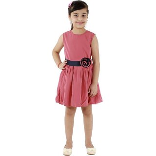 Kids Cave Indi Girls Midi/Knee Length Casual Dress (Pink, Sleeveless)
