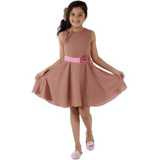                       Kids Cave Indi Girls Midi/Knee Length Casual Dress (Brown, Sleeveless)                                              