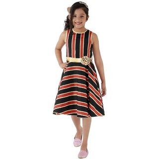                       Kids Cave Indi Girls Midi/Knee Length Casual Dress (Black, Sleeveless)                                              