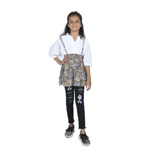                       Kid Kupboard Cotton Girls A-Line Dress, Multicolor, Full Sleeves, V Neck, 9-10 Years KIDS5548                                              