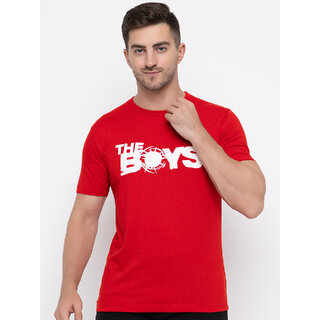                       Modernity Reliable Red Cotton Printed Round Neck T-Shirt For Men                                              
