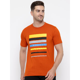 Modernity Reliable Orange Cotton Printed Round Neck T-Shirt For Men