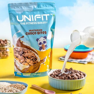 UNIFIT Multigrain Choco Bites Breakfast Cereals for kids Rich in Protein Crunchy with Wheat Rice  Oats Grain - 375g