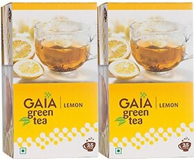 GAIA Green Tea Lemon 25 Tea Bags (Pack of2) Lemon Green Tea Bags Box (2 x 30 g)
