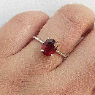                       Gomed/Garnet Stone Ring Natural Stone Certified Astrological For Unisex Stone Garnet Silver Plated Ring                                              