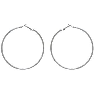 Kiyara Accessories Fashion Jewellery Large Bangle Hoop Earrings in Rhodium plating for women and girls. (Large)