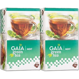 GAIA Green Tea Mint 25 tea bags ( Pack of 2 ) Mint Green Tea Bags Box (2 x 12.5 Bags)