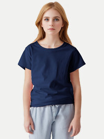 Girls Navy Crew neck T-shirt