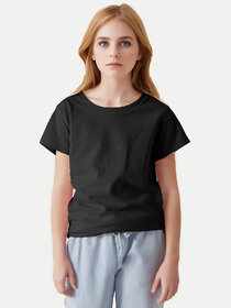 Girls Black Crew neck T-shirt