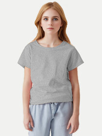 Girls Grey Melange Crew neck T-shirt