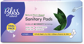 BLISSNATURAL Organic Sanitary Pads For Women  Trail Pack  Size - L,XL,XXL Ultra Soft Cotton Pads  Pack Of 12 Sanitary