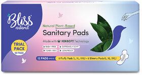 BLISSNATURAL Organic Sanitary Pads For Women  Trail Pack  Size - L,XL,XXL Ultra Soft Cotton Pads  Pack Of 12 Sanitary