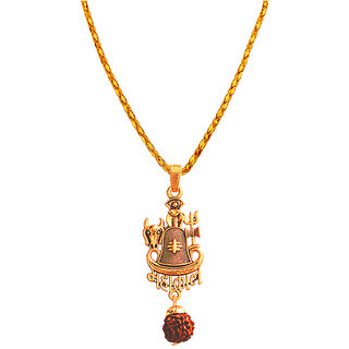                       M Men Style Religious Lord Shiv Trishul Damaru Rudraksh Mahakal Gold Brass Pendant SPn2023233                                              
